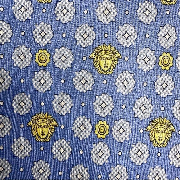 Versace Medusa Head Baroque Silk Necktie Blue Yellow Luxury Designer Tie - Picture 7 of 8